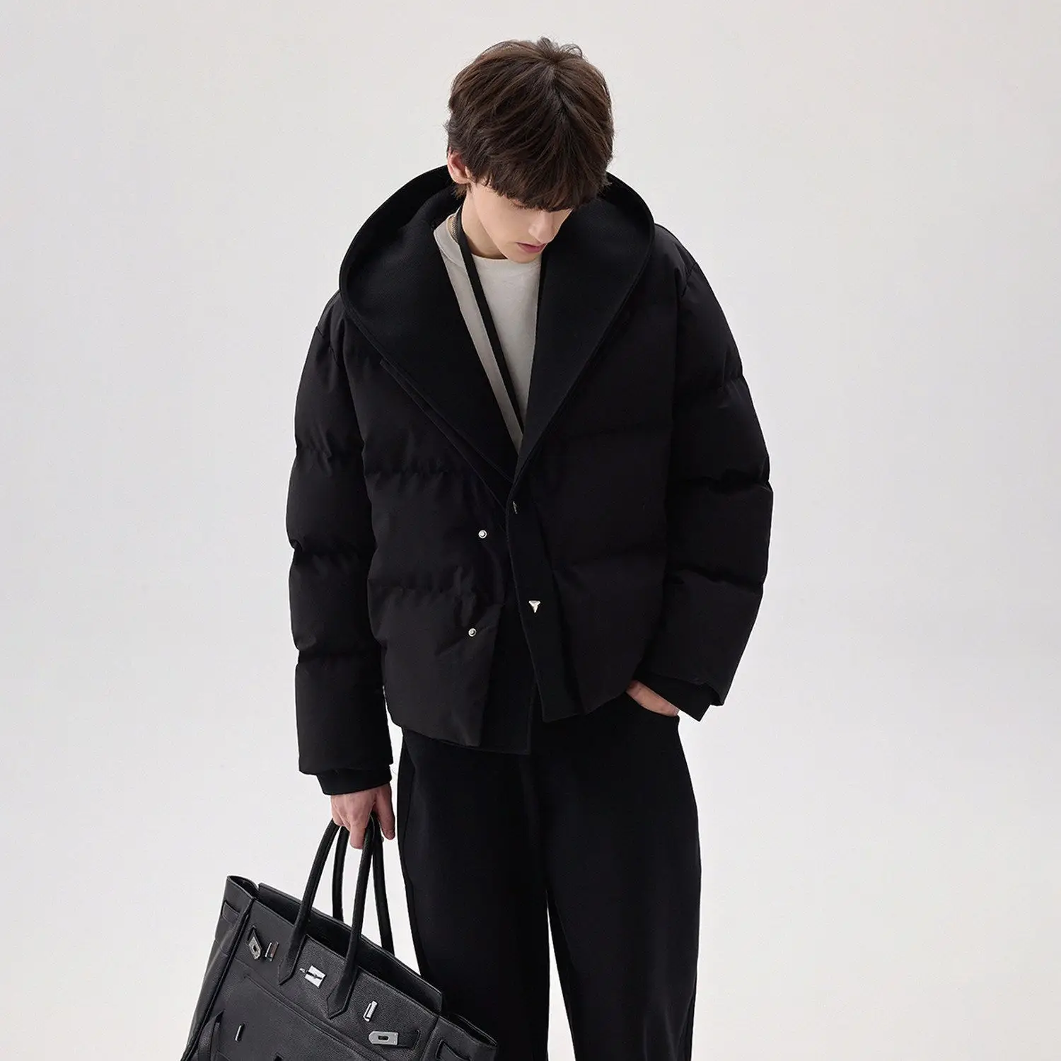 2026 Fashion Fake Two Pieces Hooded Coats Men Winter Loose Cotton-padded Jacket Men's Retro Thick Cotton-padded Outerwear C914