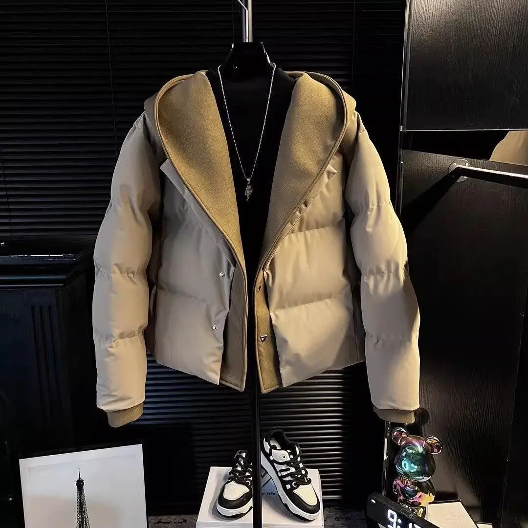2026 Fashion Fake Two Pieces Hooded Coats Men Winter Loose Cotton-padded Jacket Men's Retro Thick Cotton-padded Outerwear C914