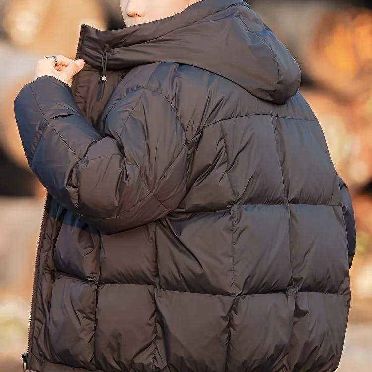 2026 Fashion Loose Cotton-padded Jackets Men's Winter Solid Color Warm Parkas Male New Short Hooded Down Padded Coats C967
