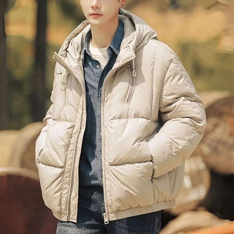 2026 Fashion Loose Cotton-padded Jackets Men's Winter Solid Color Warm Parkas Male New Short Hooded Down Padded Coats C967