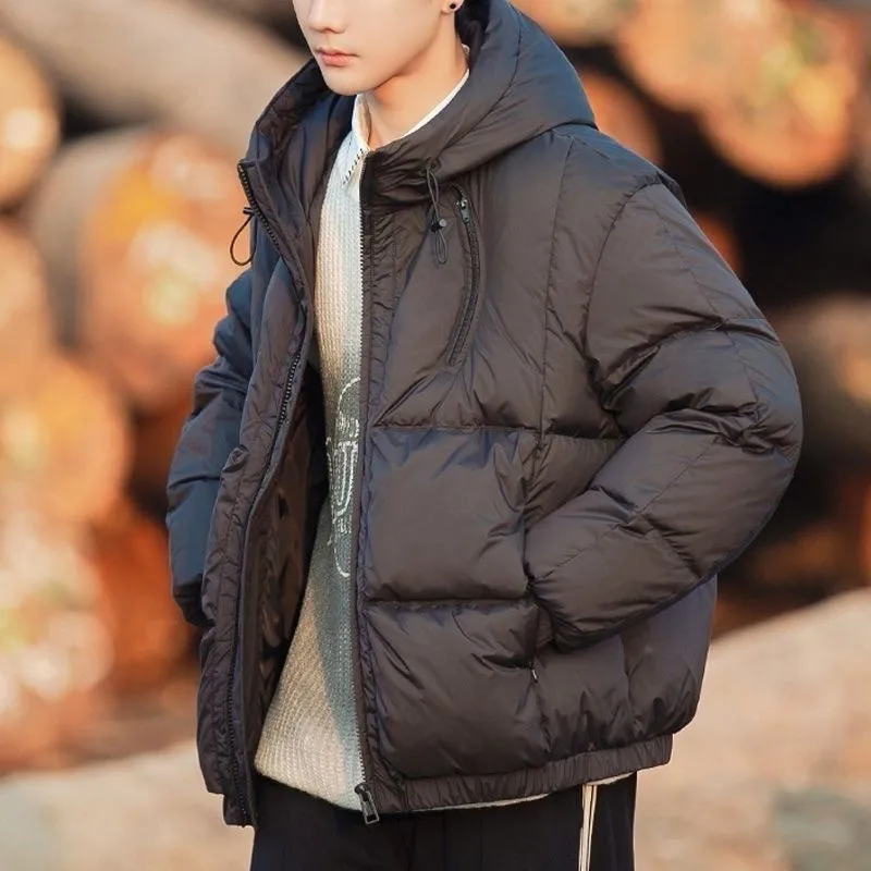 2026 Fashion Loose Cotton-padded Jackets Men's Winter Solid Color Warm Parkas Male New Short Hooded Down Padded Coats C967