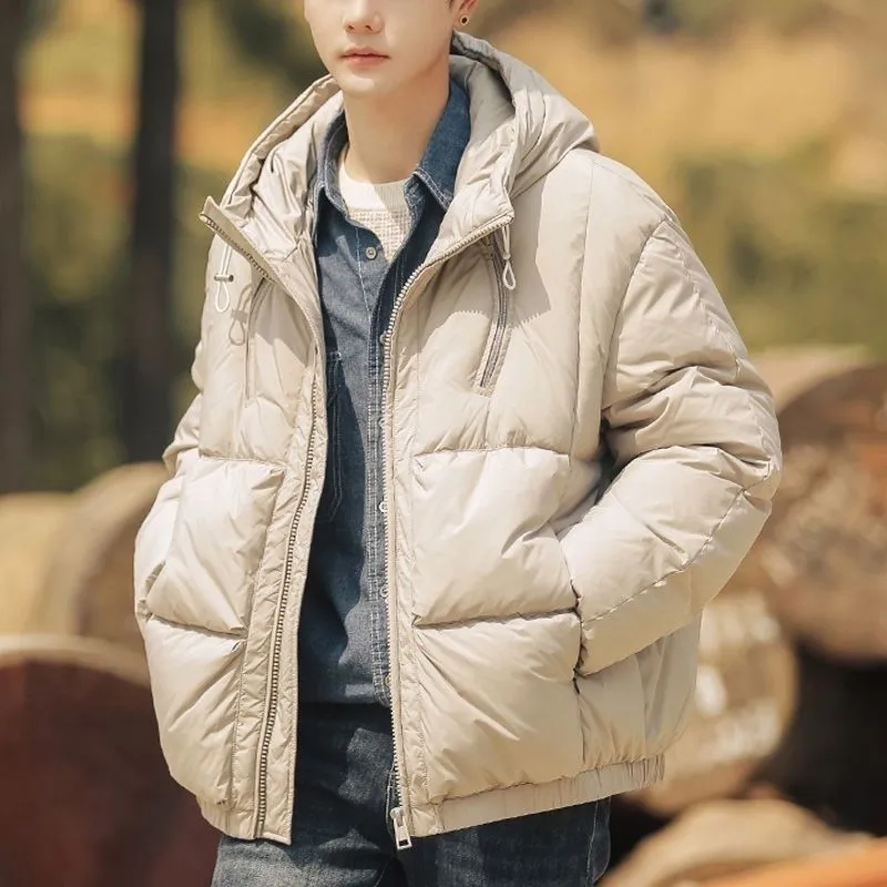 2026 Fashion Loose Cotton-padded Jackets Men's Winter Solid Color Warm Parkas Male New Short Hooded Down Padded Coats C967