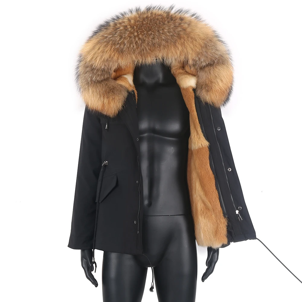 Man Real Fur Coat Real Raccoon Fur Hooded Coat Nature Rabbit Fur Lining Jackets Real Fur Parka Men Winter Jacket