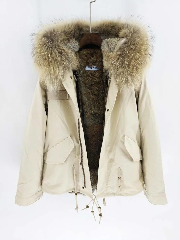 Man Real Fur Coat Real Raccoon Fur Hooded Coat Nature Rabbit Fur Lining Jackets Real Fur Parka Men Winter Jacket