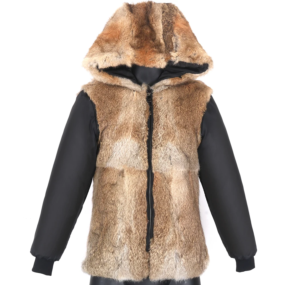 Man Real Fur Coat Real Raccoon Fur Hooded Coat Nature Rabbit Fur Lining Jackets Real Fur Parka Men Winter Jacket