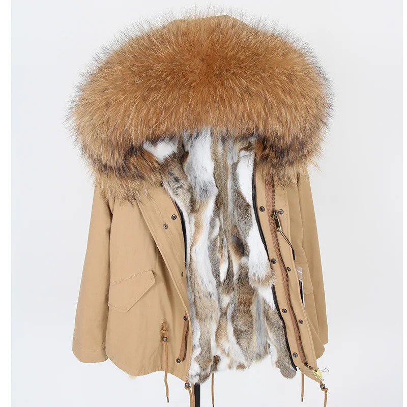 Man Real Fur Coat Real Raccoon Fur Hooded Coat Nature Rabbit Fur Lining Jackets Real Fur Parka Men Winter Jacket