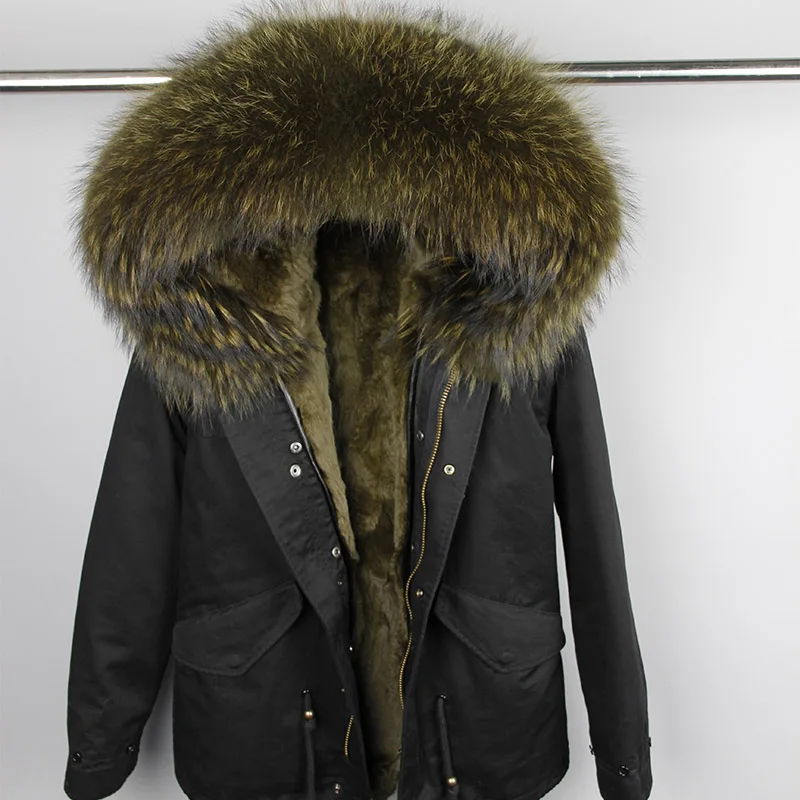 Man Real Fur Coat Real Raccoon Fur Hooded Coat Nature Rabbit Fur Lining Jackets Real Fur Parka Men Winter Jacket