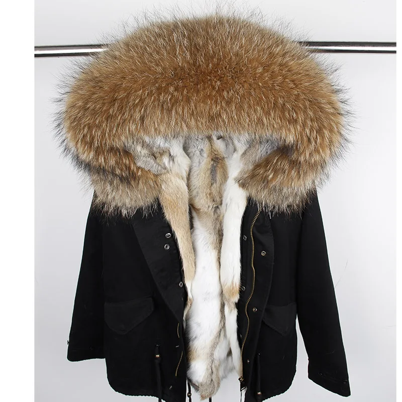 Man Real Fur Coat Real Raccoon Fur Hooded Coat Nature Rabbit Fur Lining Jackets Real Fur Parka Men Winter Jacket