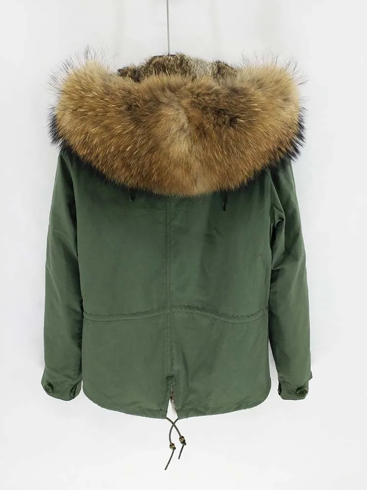 Man Real Fur Coat Real Raccoon Fur Hooded Coat Nature Rabbit Fur Lining Jackets Real Fur Parka Men Winter Jacket