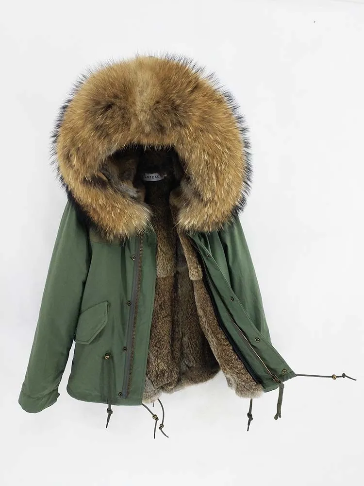 Man Real Fur Coat Real Raccoon Fur Hooded Coat Nature Rabbit Fur Lining Jackets Real Fur Parka Men Winter Jacket