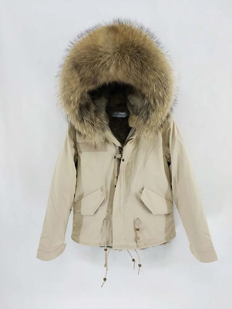 Man Real Fur Coat Real Raccoon Fur Hooded Coat Nature Rabbit Fur Lining Jackets Real Fur Parka Men Winter Jacket