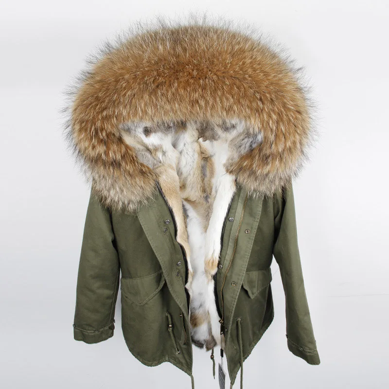 Man Real Fur Coat Real Raccoon Fur Hooded Coat Nature Rabbit Fur Lining Jackets Real Fur Parka Men Winter Jacket