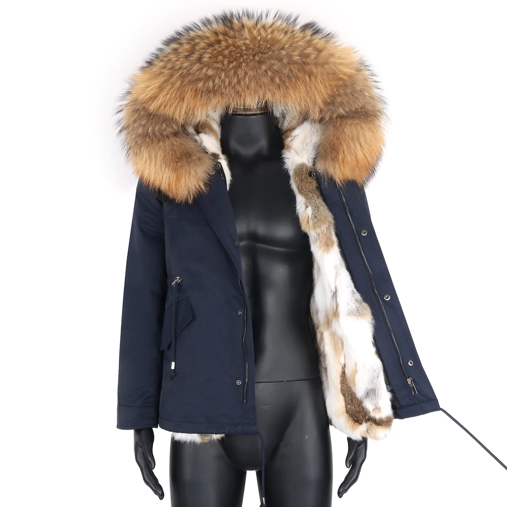 Man Real Fur Coat Real Raccoon Fur Hooded Coat Nature Rabbit Fur Lining Jackets Real Fur Parka Men Winter Jacket