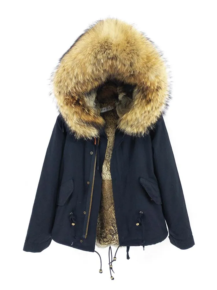 Man Real Fur Coat Real Raccoon Fur Hooded Coat Nature Rabbit Fur Lining Jackets Real Fur Parka Men Winter Jacket