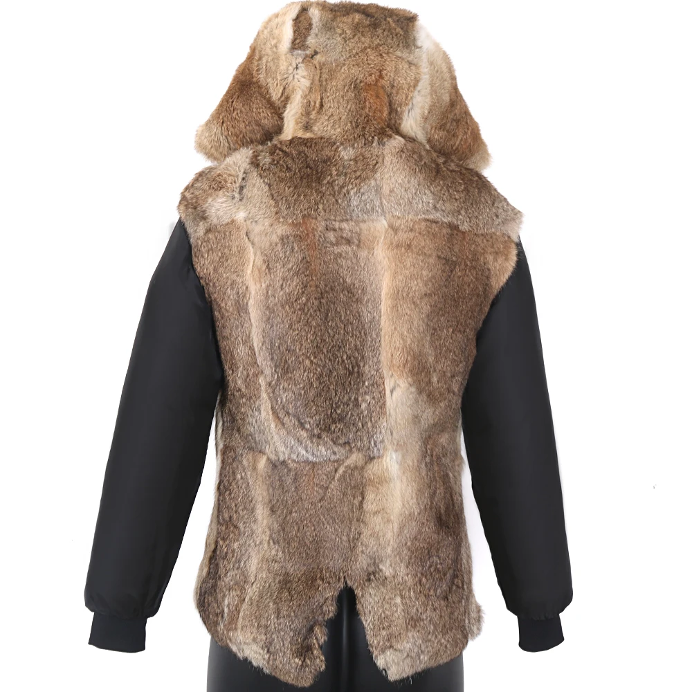 Man Real Fur Coat Real Raccoon Fur Hooded Coat Nature Rabbit Fur Lining Jackets Real Fur Parka Men Winter Jacket