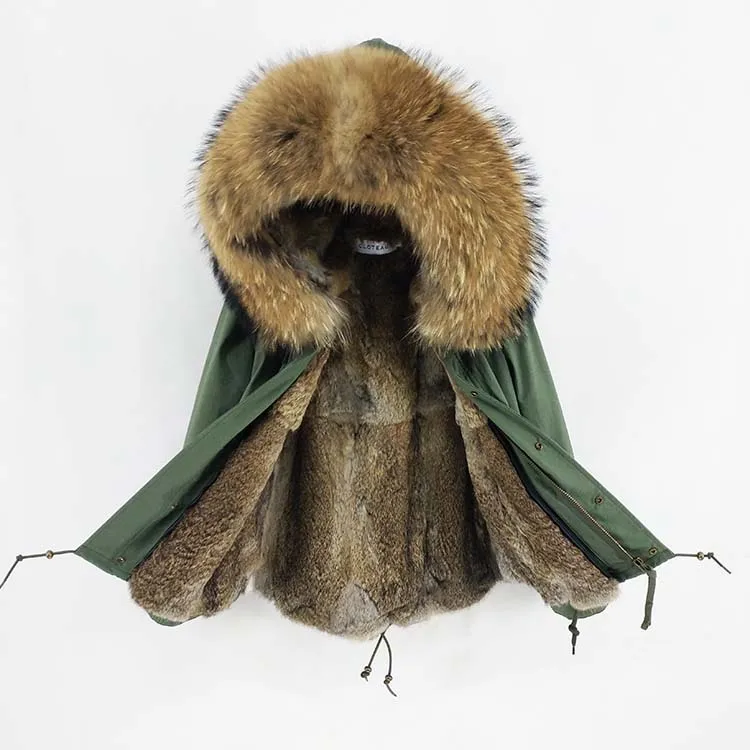 Man Real Fur Coat Real Raccoon Fur Hooded Coat Nature Rabbit Fur Lining Jackets Real Fur Parka Men Winter Jacket