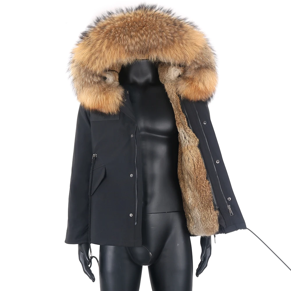 Man Real Fur Coat Real Raccoon Fur Hooded Coat Nature Rabbit Fur Lining Jackets Real Fur Parka Men Winter Jacket