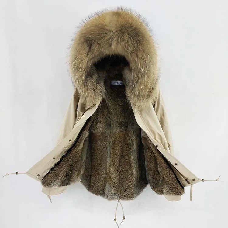 Man Real Fur Coat Real Raccoon Fur Hooded Coat Nature Rabbit Fur Lining Jackets Real Fur Parka Men Winter Jacket