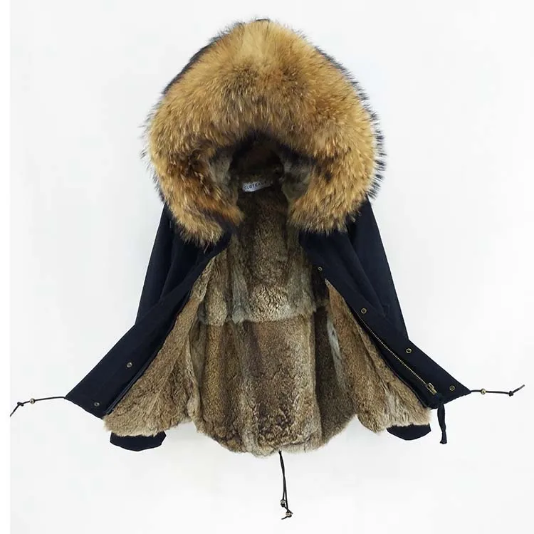 Man Real Fur Coat Real Raccoon Fur Hooded Coat Nature Rabbit Fur Lining Jackets Real Fur Parka Men Winter Jacket