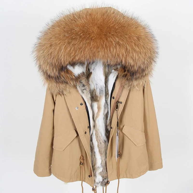 Man Real Fur Coat Real Raccoon Fur Hooded Coat Nature Rabbit Fur Lining Jackets Real Fur Parka Men Winter Jacket