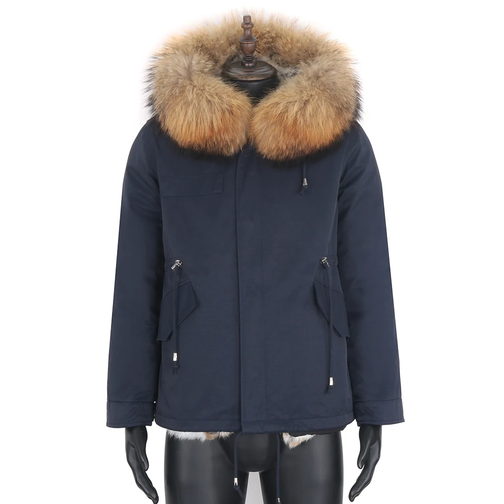 Man Real Fur Coat Real Raccoon Fur Hooded Coat Nature Rabbit Fur Lining Jackets Real Fur Parka Men Winter Jacket