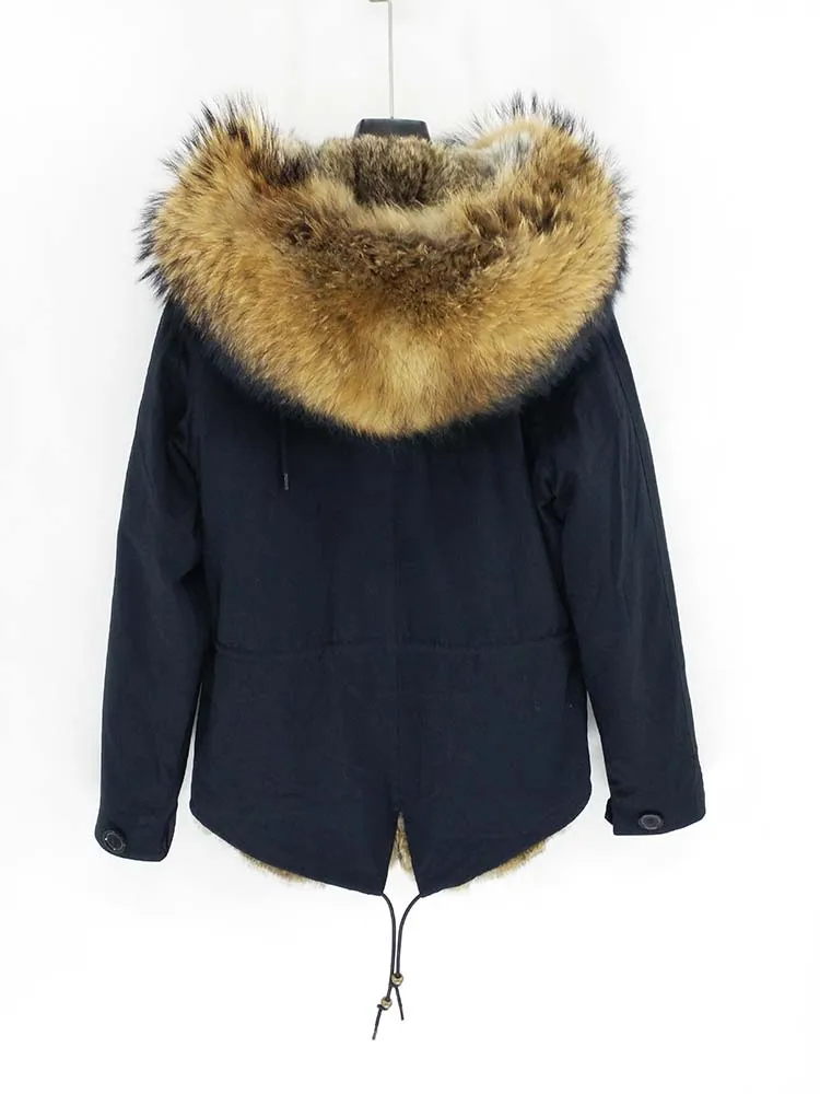 Man Real Fur Coat Real Raccoon Fur Hooded Coat Nature Rabbit Fur Lining Jackets Real Fur Parka Men Winter Jacket
