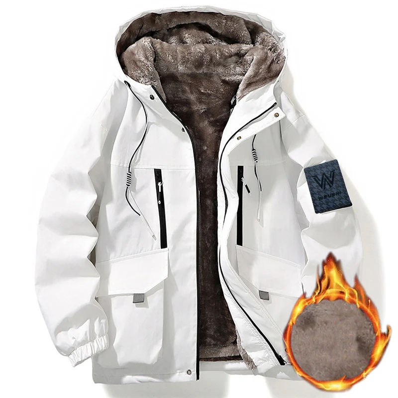 Add Fur 2027 Winter Men Coat Outdoor Removable Hooded Jacket Men Warm Outwear Casual Fashion Solid Parkas Jacket Male Tops