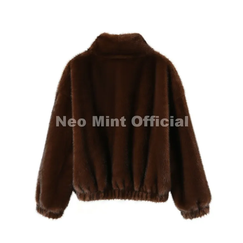 Neo Mint Hot Street Fashion Girls Luxury Fuzzy Mink Fur Bomber Jacket Women Winter Oversized Chunky Faux Fur Coat Warm Outerwear