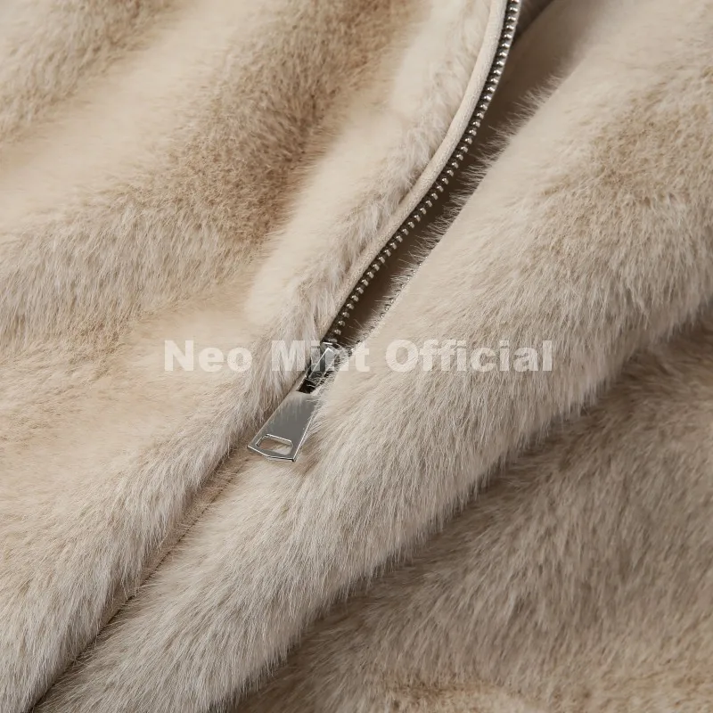 Neo Mint Hot Street Fashion Girls Luxury Fuzzy Mink Fur Bomber Jacket Women Winter Oversized Chunky Faux Fur Coat Warm Outerwear