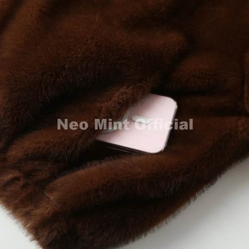 Neo Mint Hot Street Fashion Girls Luxury Fuzzy Mink Fur Bomber Jacket Women Winter Oversized Chunky Faux Fur Coat Warm Outerwear