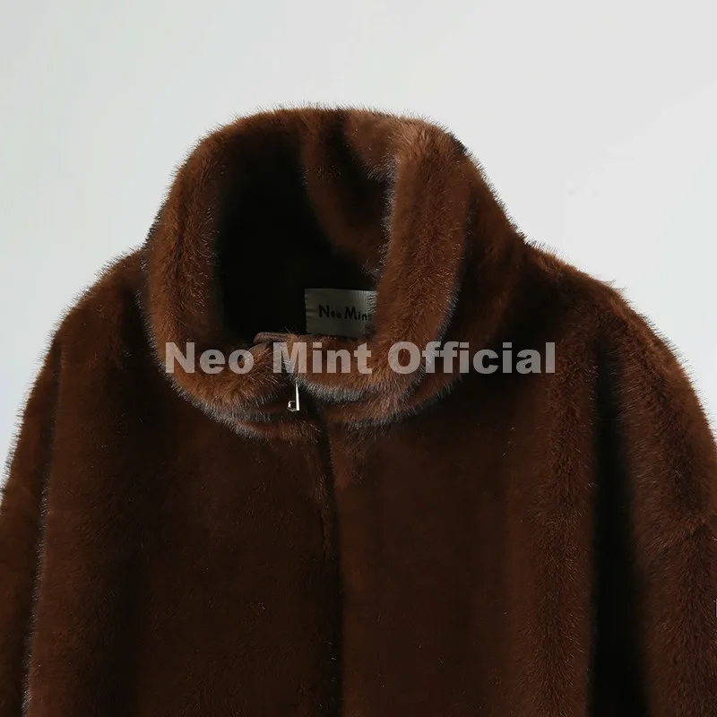 Neo Mint Hot Street Fashion Girls Luxury Fuzzy Mink Fur Bomber Jacket Women Winter Oversized Chunky Faux Fur Coat Warm Outerwear