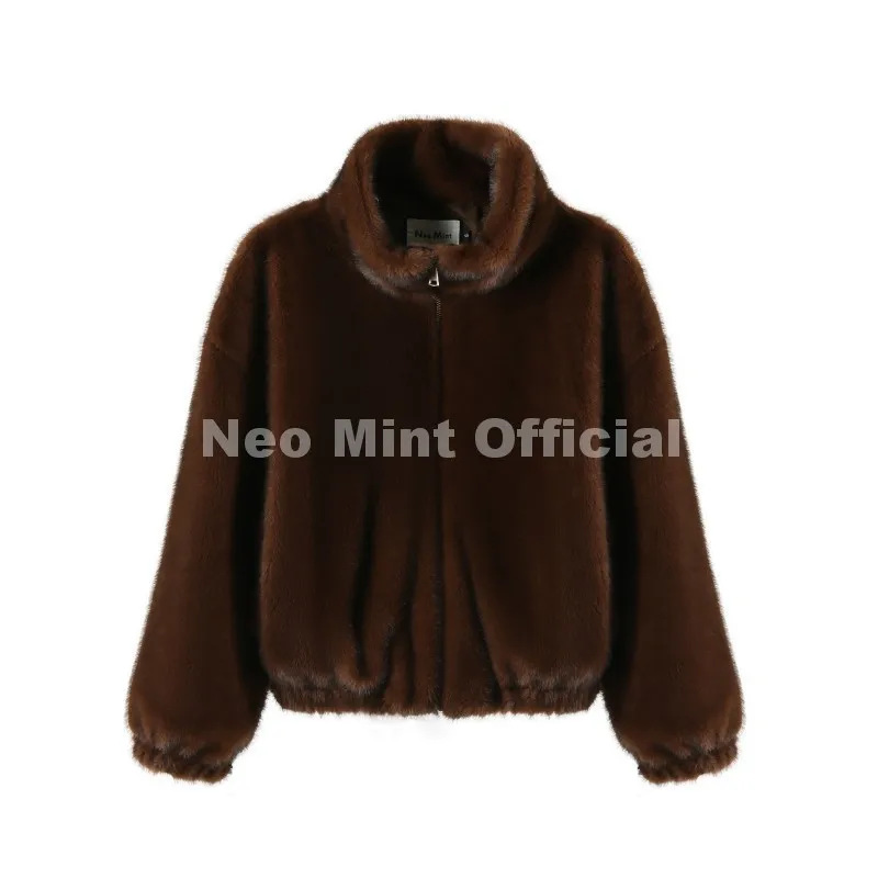 Neo Mint Hot Street Fashion Girls Luxury Fuzzy Mink Fur Bomber Jacket Women Winter Oversized Chunky Faux Fur Coat Warm Outerwear