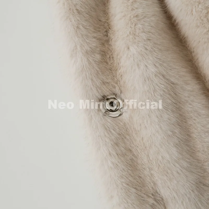 Neo Mint Trendy 2026 Winter Women Brand Faux Mink Fur Peplum Jacket Chic Street Fashion Girls Warm Drawstring Waist Eco Fur Coat