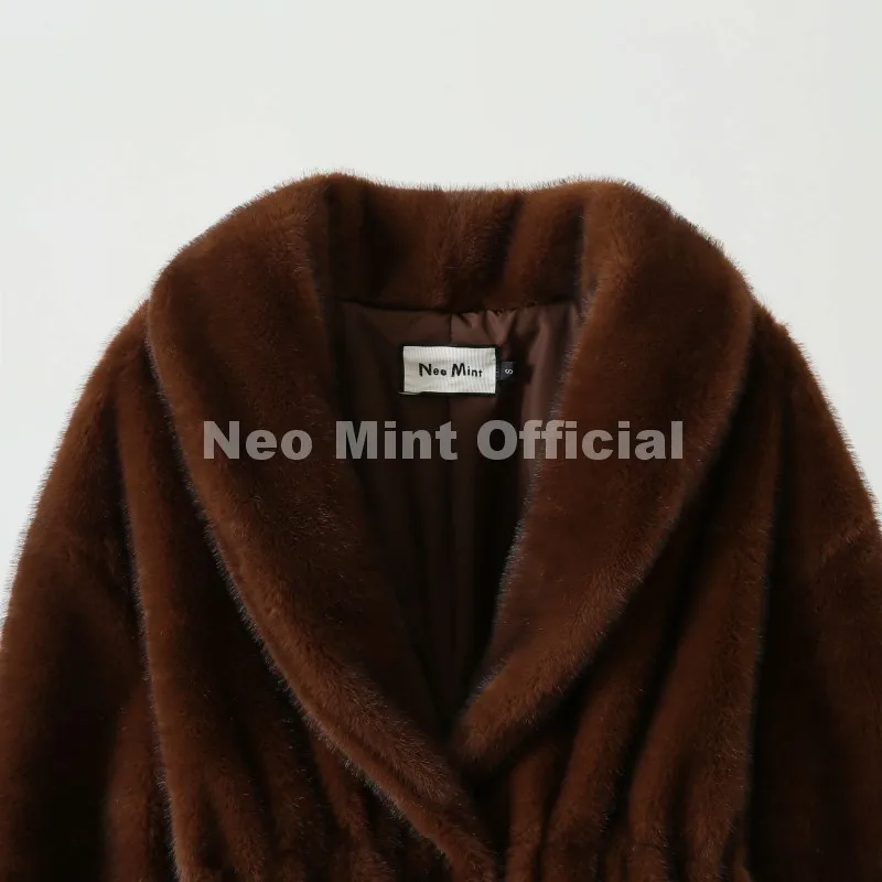 Neo Mint Trendy 2026 Winter Women Brand Faux Mink Fur Peplum Jacket Chic Street Fashion Girls Warm Drawstring Waist Eco Fur Coat