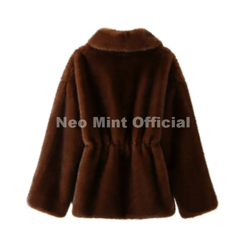 Neo Mint Trendy 2026 Winter Women Brand Faux Mink Fur Peplum Jacket Chic Street Fashion Girls Warm Drawstring Waist Eco Fur Coat