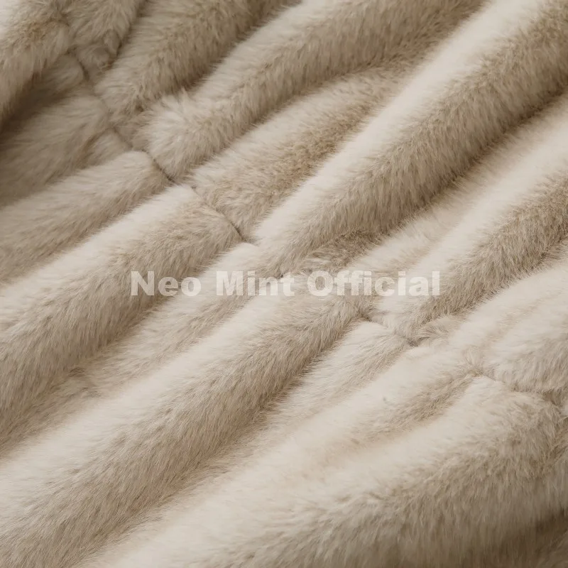 Neo Mint Trendy 2026 Winter Women Brand Faux Mink Fur Peplum Jacket Chic Street Fashion Girls Warm Drawstring Waist Eco Fur Coat