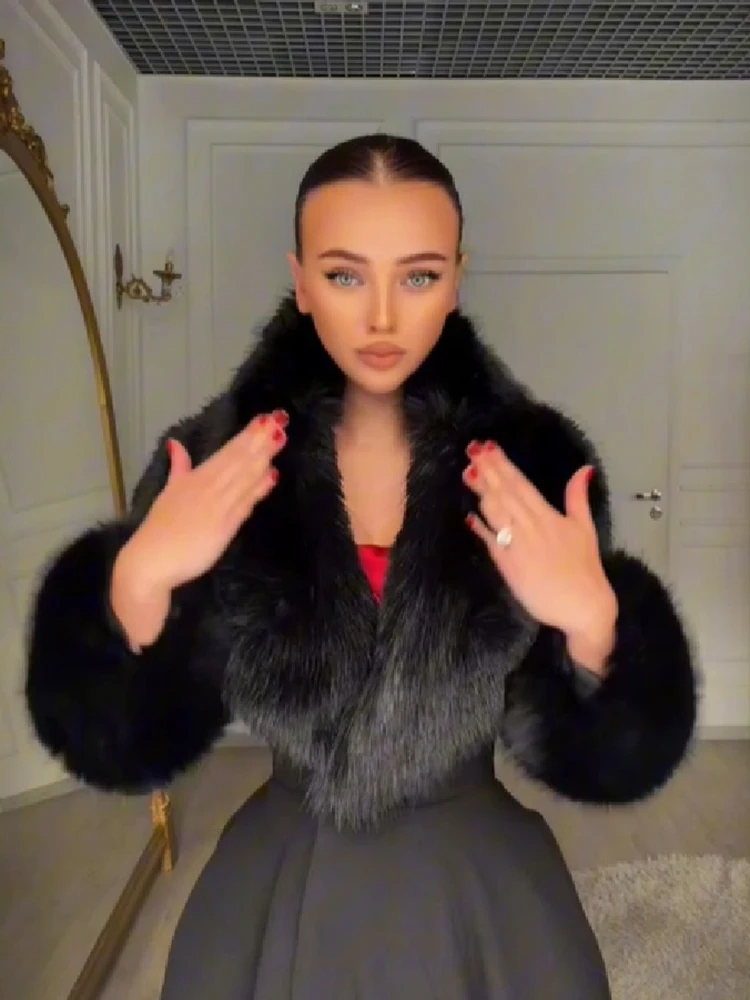 Women Elegant Long Wool Blend Coat Faux Fur Big Collar Cuff Cinched Waist Flare A‑line Maxi Coat Retro Party Outerwear Overcoat