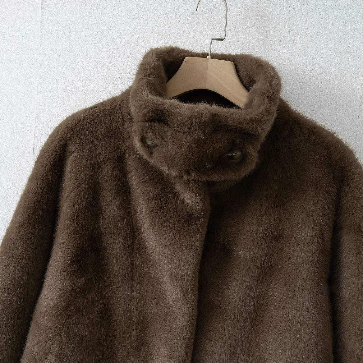 Women Long Faux Fur Coat Mandarin Collar Single Breasted Autumn Winter Warm Plush Overcoat With Pockets, Multi‑Colors Available