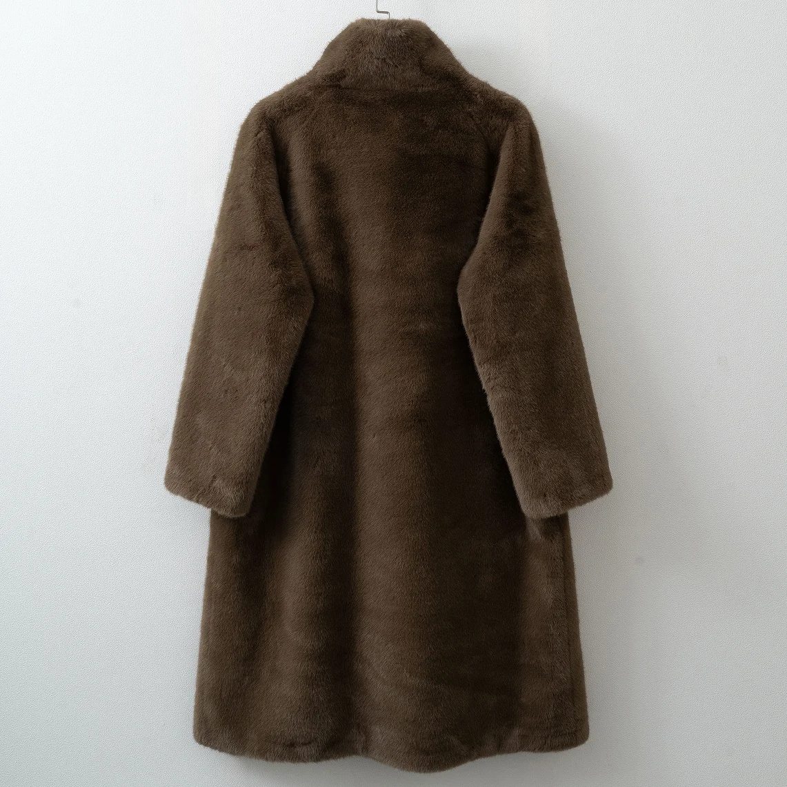 Women Long Faux Fur Coat Mandarin Collar Single Breasted Autumn Winter Warm Plush Overcoat With Pockets, Multi‑Colors Available