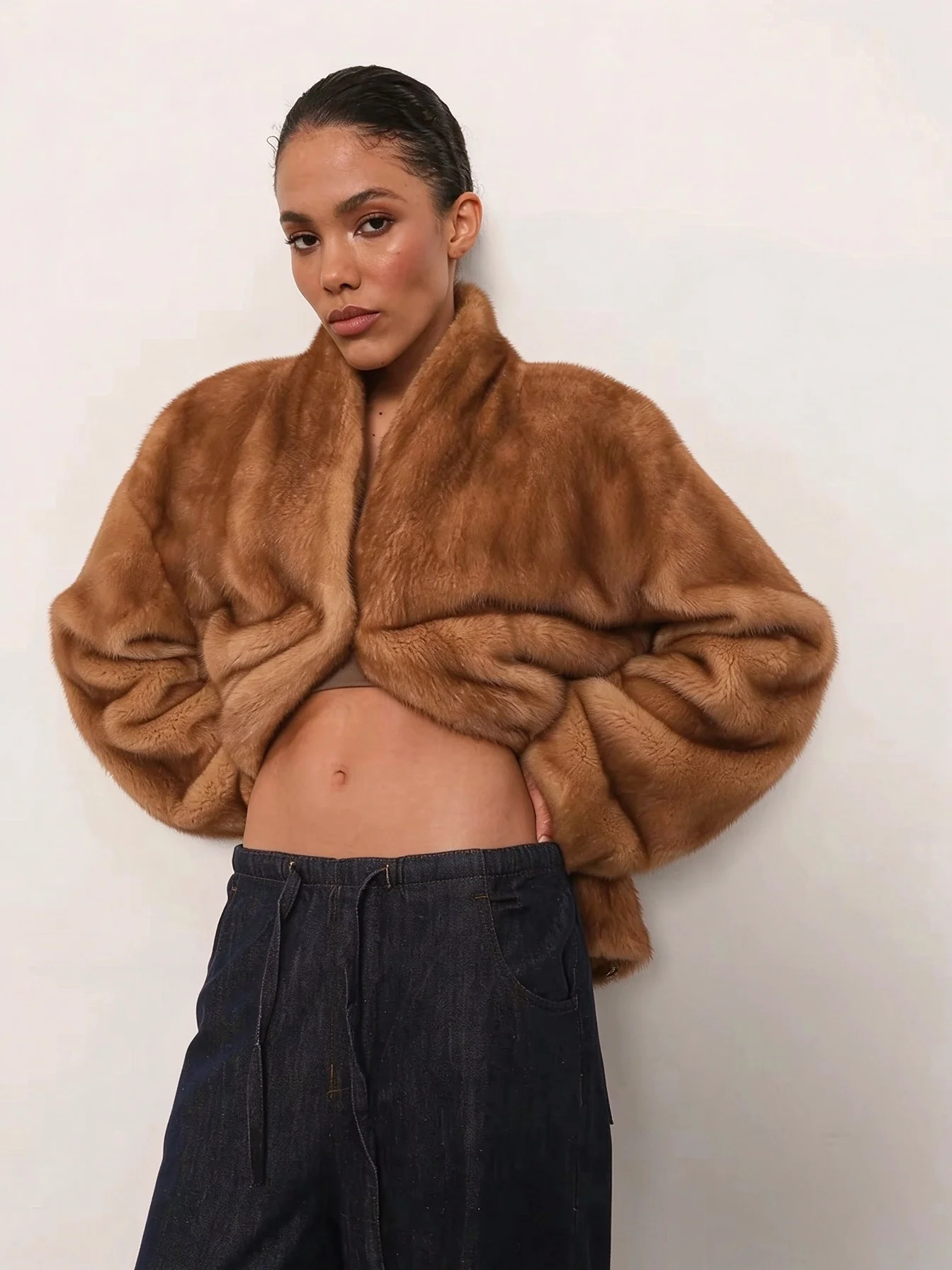 TOKO 2026 New Women Faux Mink Fur Coat Stand Collar Hidden Button Long Sleeve Relaxed Soft Fluffy Thick Warm Winter Outerwear