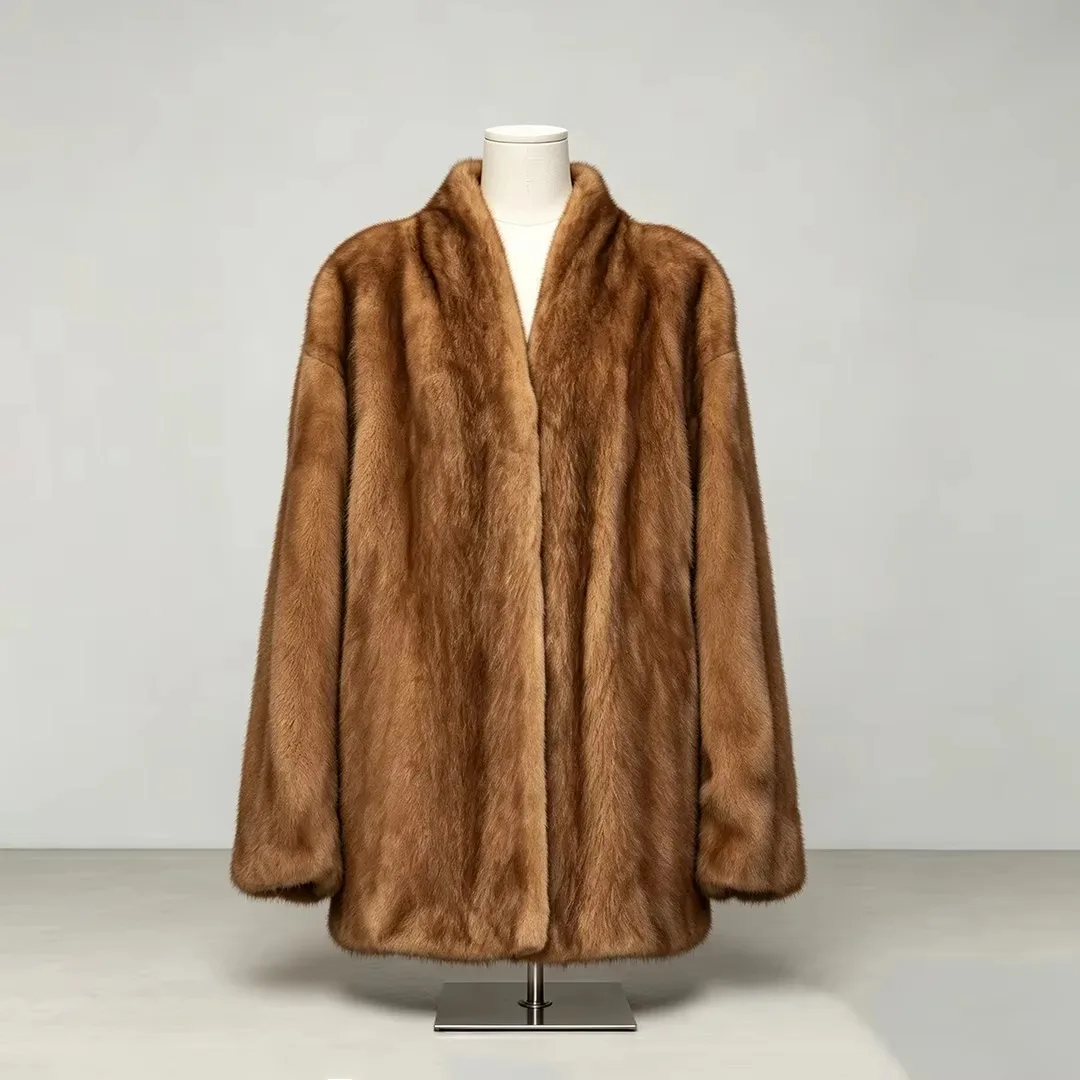TOKO 2026 New Women Faux Mink Fur Coat Stand Collar Hidden Button Long Sleeve Relaxed Soft Fluffy Thick Warm Winter Outerwear