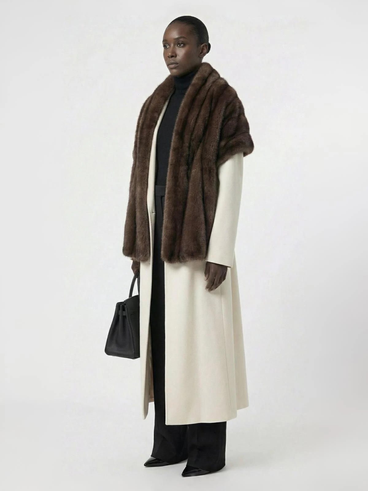 IG Women Luxury Mink-Like Faux Fur Shawl Stole, Wide Collar Wrap, Elegant Sleeveless Winter Evening Party Outerwear