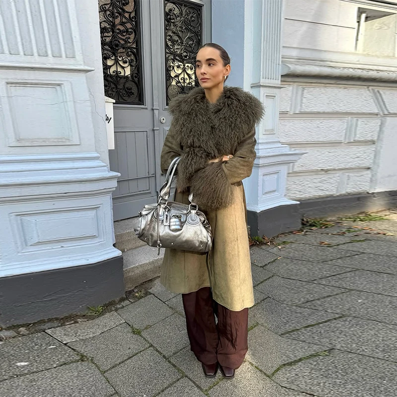 Casual Faux Fur Coats Women Street Full Sleeve Long Loose Patchwork Open Stitch Coat Female 2025 Fashion Winter Lady Outwears