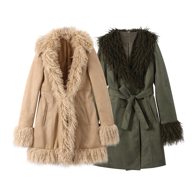 Casual Faux Fur Coats Women Street Full Sleeve Long Loose Patchwork Open Stitch Coat Female 2025 Fashion Winter Lady Outwears