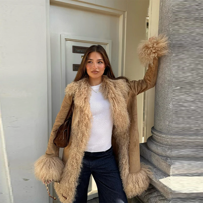 Casual Faux Fur Coats Women Street Full Sleeve Long Loose Patchwork Open Stitch Coat Female 2025 Fashion Winter Lady Outwears