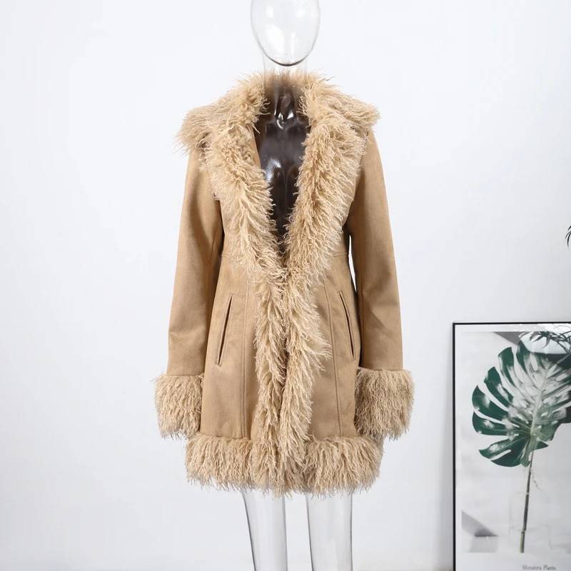 Casual Faux Fur Coats Women Street Full Sleeve Long Loose Patchwork Open Stitch Coat Female 2025 Fashion Winter Lady Outwears