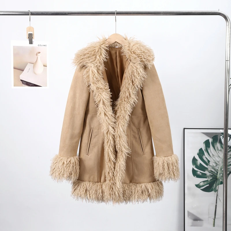 Casual Faux Fur Coats Women Street Full Sleeve Long Loose Patchwork Open Stitch Coat Female 2025 Fashion Winter Lady Outwears
