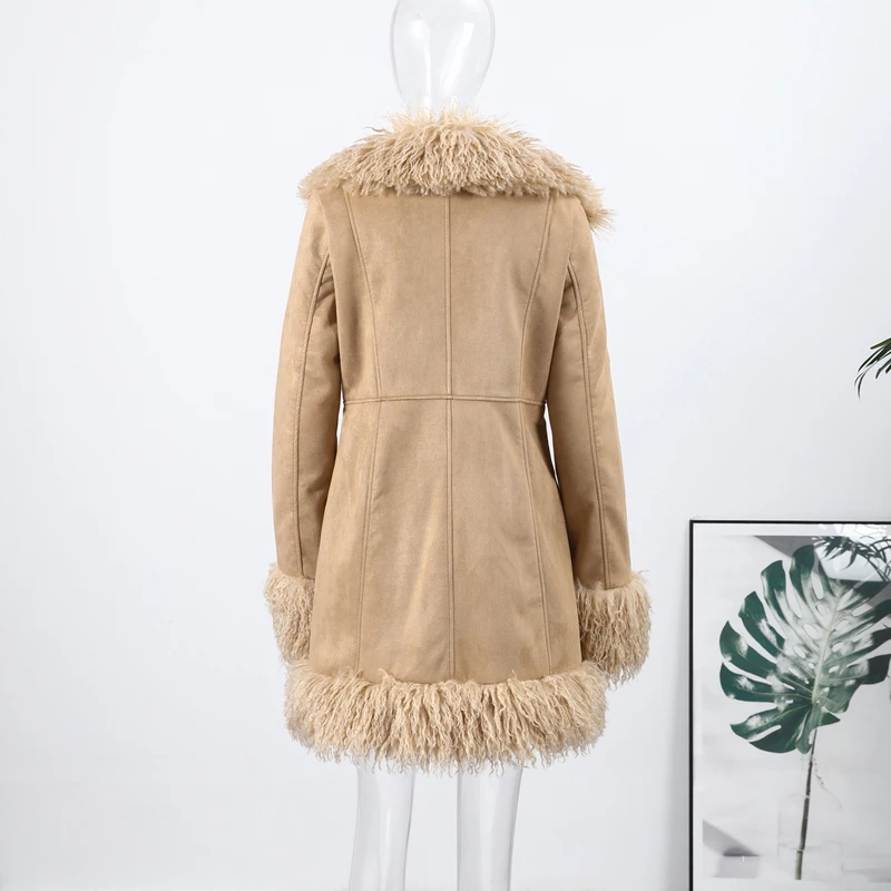 Casual Faux Fur Coats Women Street Full Sleeve Long Loose Patchwork Open Stitch Coat Female 2025 Fashion Winter Lady Outwears