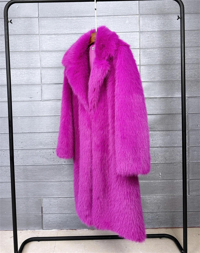 2025 Streetwear Fur Coat Women's Long Overcoat Autumn Winter Hooded Faux Toka Fur Outerwear Lady Turndown Collar Thicken Jackets