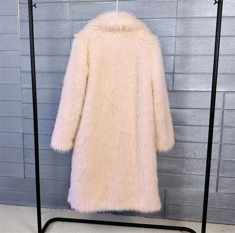 2025 Streetwear Fur Coat Women's Long Overcoat Autumn Winter Hooded Faux Toka Fur Outerwear Lady Turndown Collar Thicken Jackets